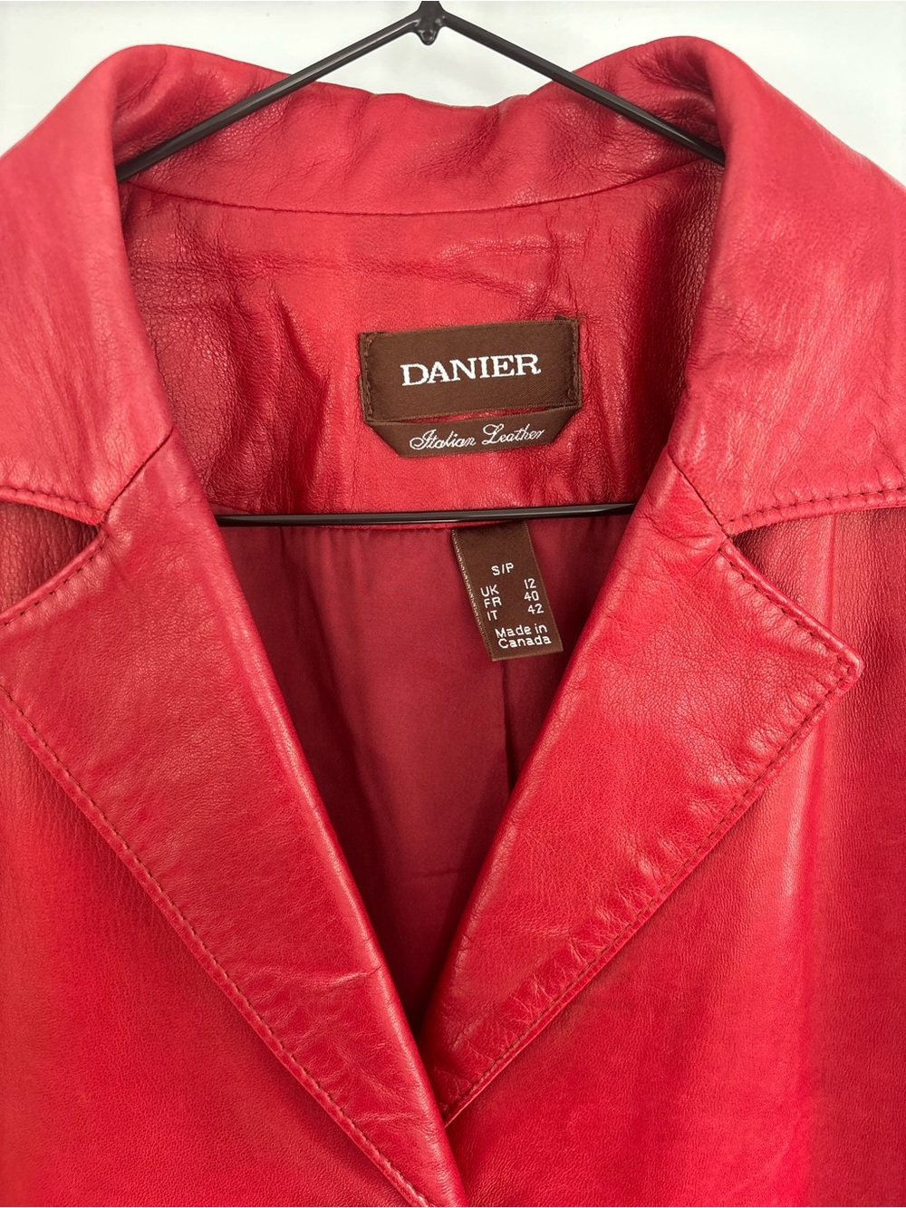 Danier Red Leather 3/4 length Button-Front Coat - Picture 2 of 5